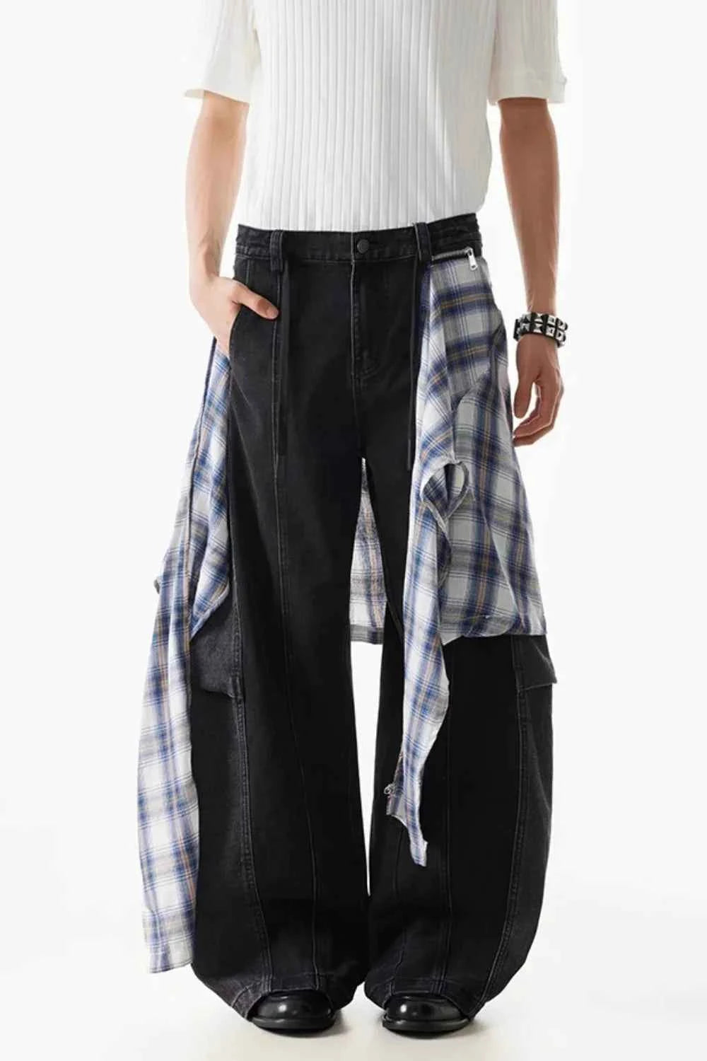 Trendy Patchwork Banana Hip Hop Wide Leg Jeans