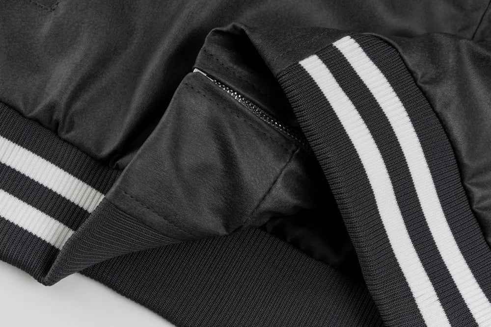 Chic Retro Letter Embroidery Leather Varsity Jacket