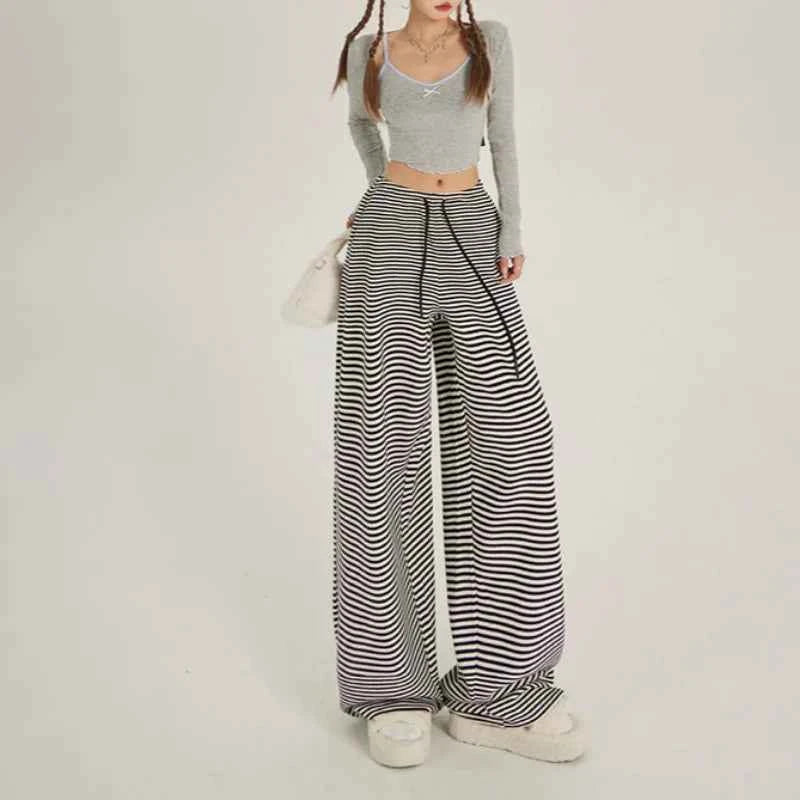 Womwn Winter Casual Striped High Waist Sweatpants