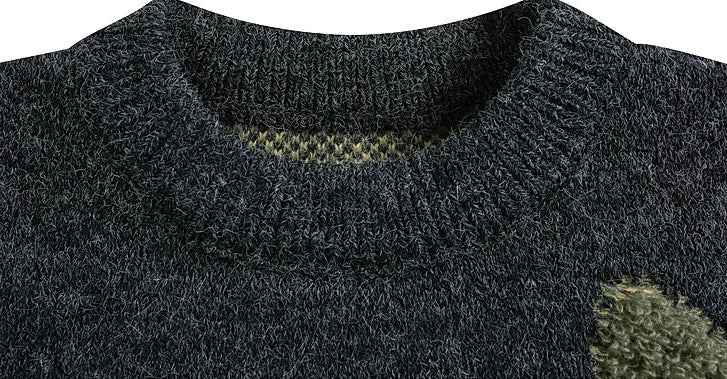 Y2K Japanese Style Leaf Jacquard O-Neck Sweater