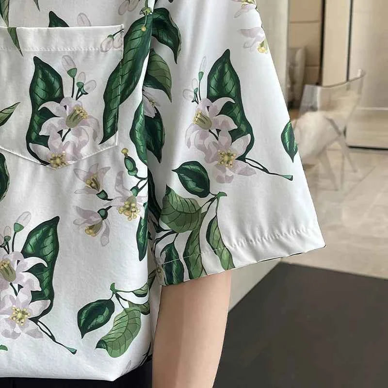 Casual Vintage Flower Print Hawaiian Beach Shirt