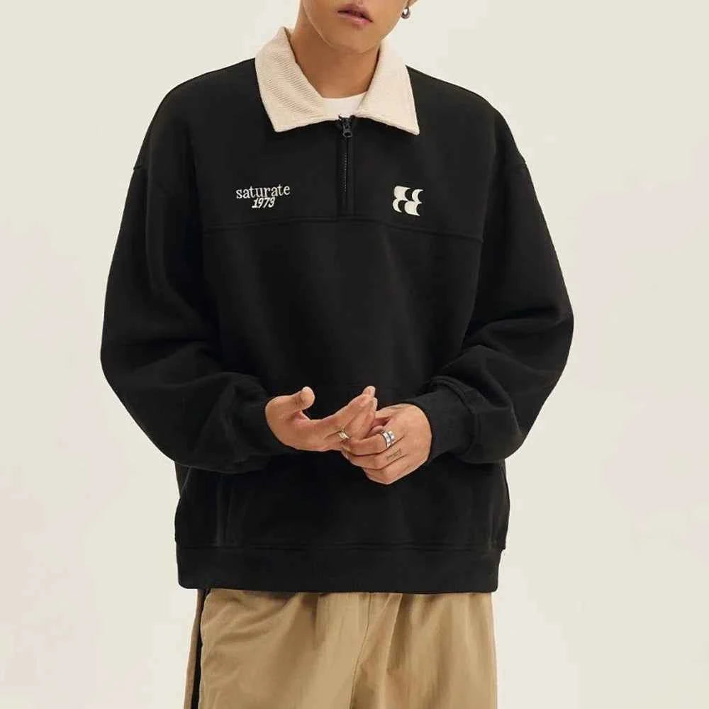 Velvet Embroidered Turn-Down Collar Sweatshirt