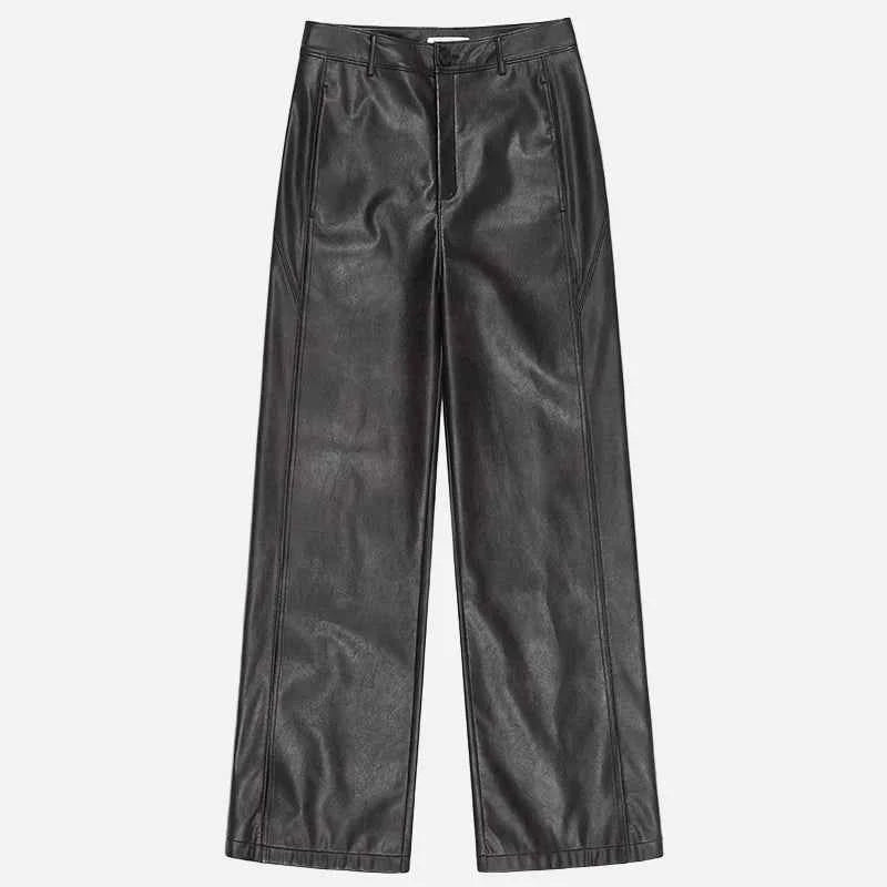 Luxury Cool Black Long Loose PU Leather Pants