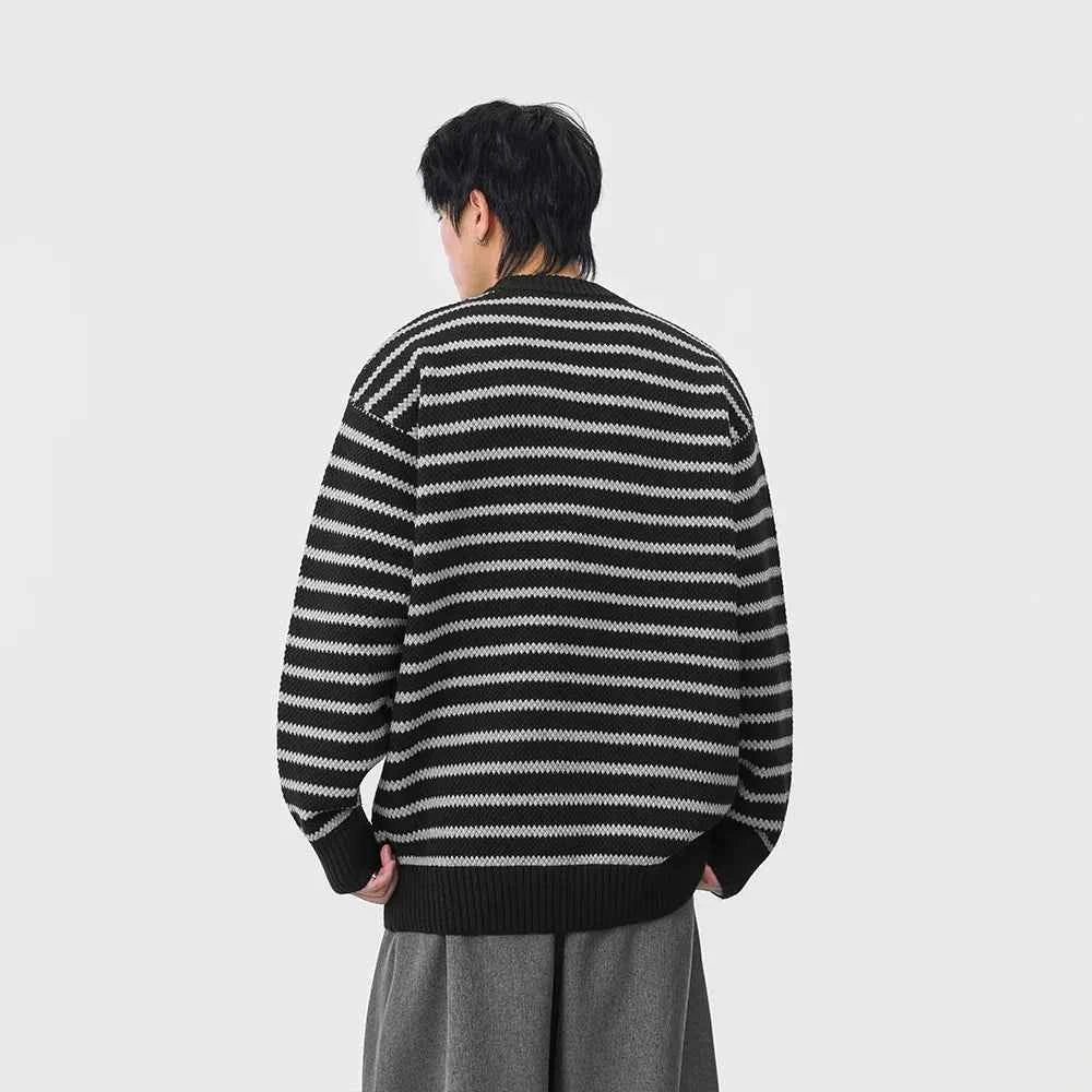 Winter Cool Stripe Knit Crew Neck Sweater