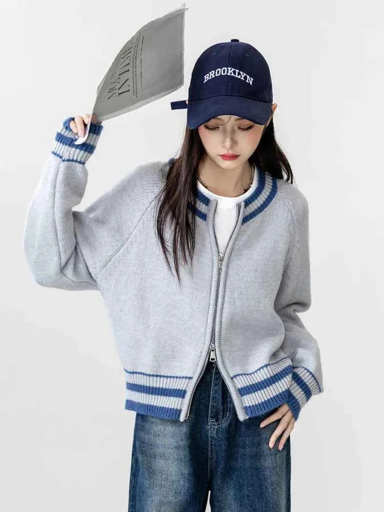 Women Streetwear Comfort Cozy Striped Cardigan