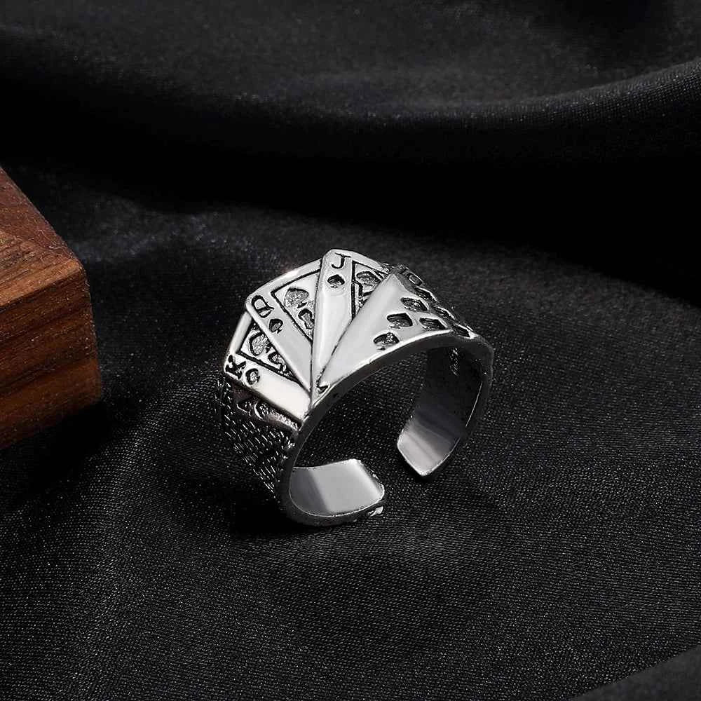 Silver Color Retro Poker Gothic Ring
