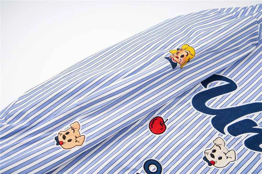 Durable Striped Autumn Letter Embroidered Casual Shirt