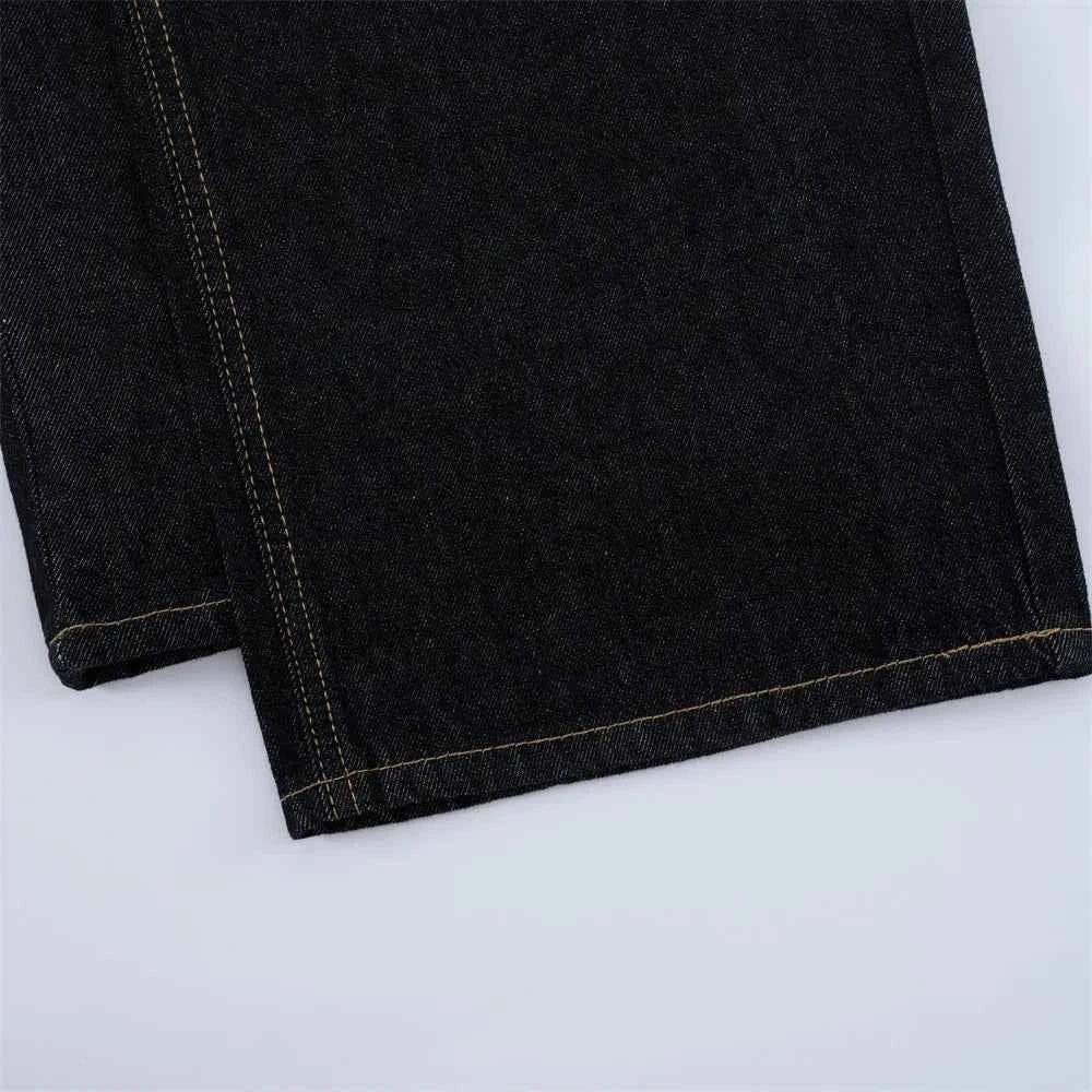 Durable Y2K Washed Raw Denim Wide Leg Jeans