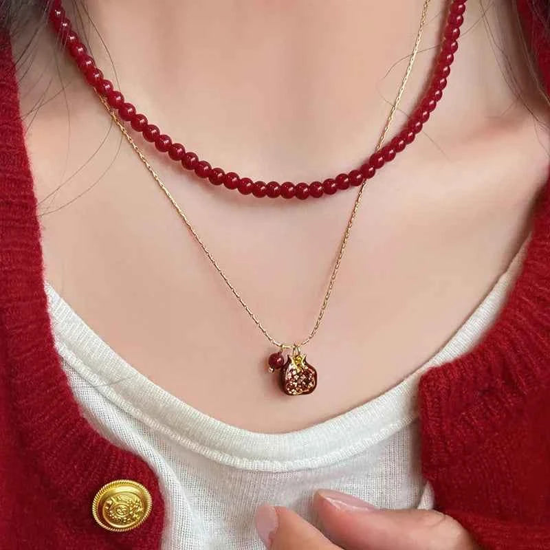Enamel Pomegranate Gold Necklace