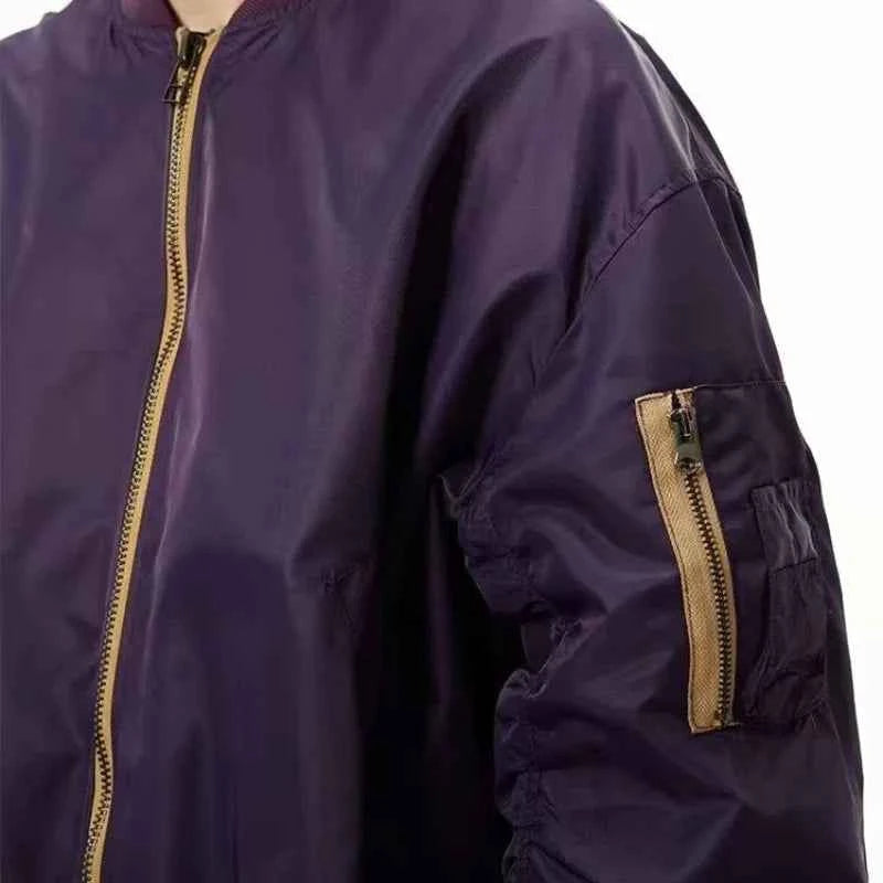 Retro Purple American Style Baseball Puffer Jacket