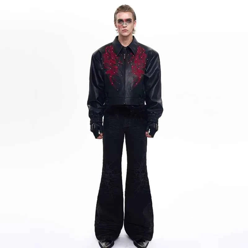 Men Premium Embroidered Patchwork Leather Jacket