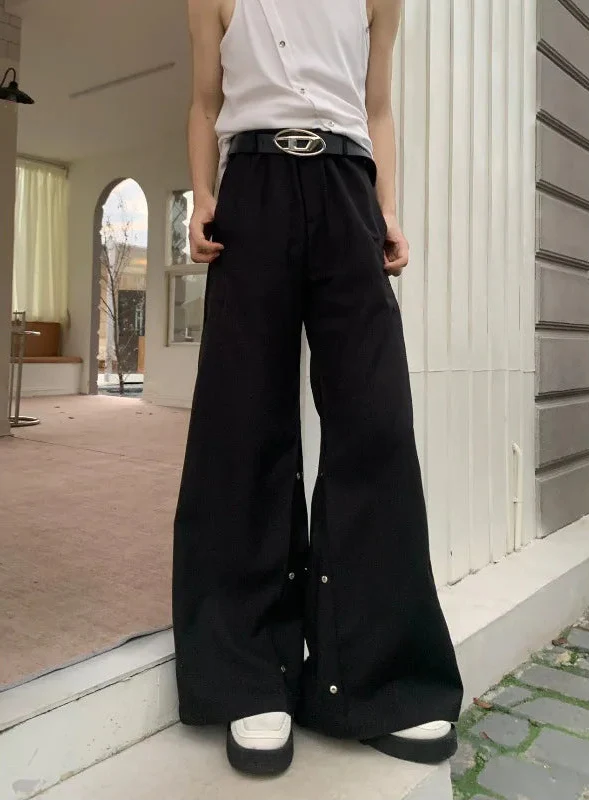 Deconstructed Loose Wide Leg Button Pants - Luxuryurbanwear