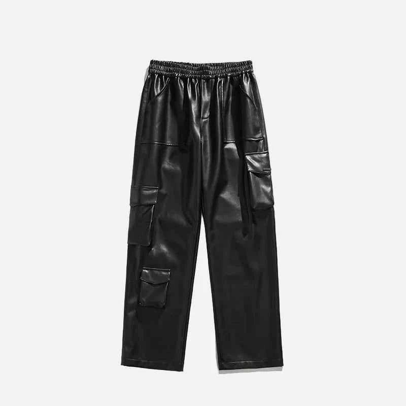 Windproof Elastic Waist Cargo Leather Motorcycle Pants