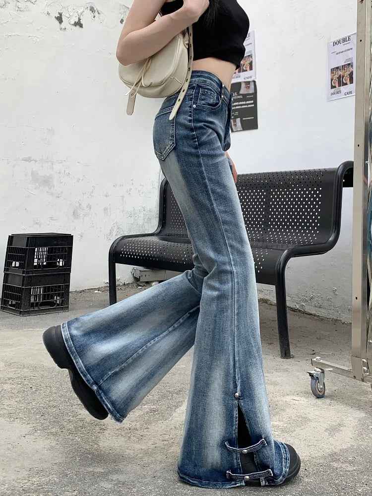 Distressed Blue Slim Flare Jeans