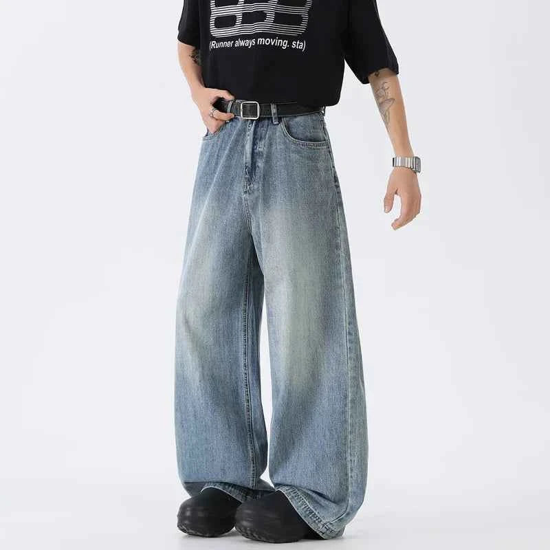 Streetwear Wide Leg Washed Denim Jeans