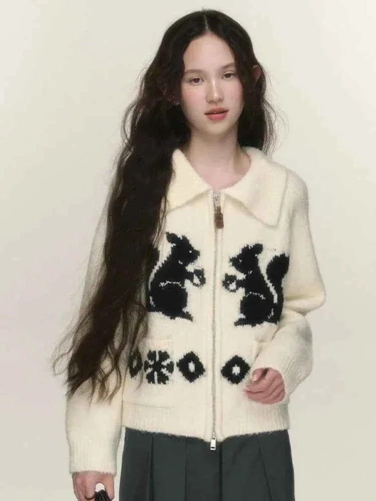 Cute Oversized Squirrel Graphic Cardigan