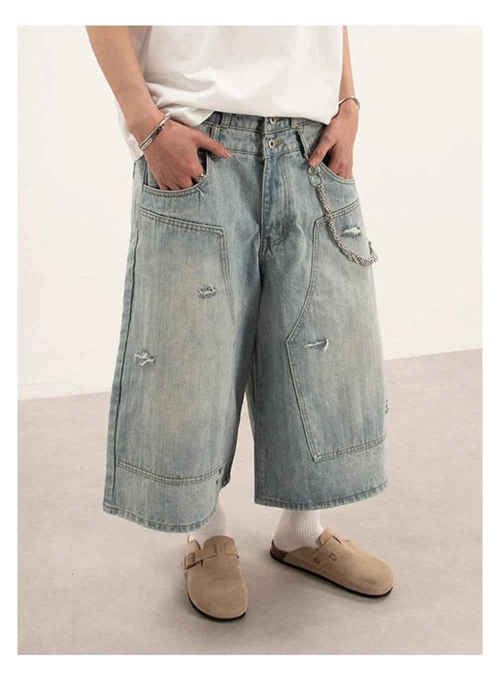 Streetwear Distressed Loose Wide Leg Denim Short