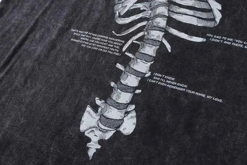 Warm Skeleton Print Washed Oversized Gothic T-Shirt