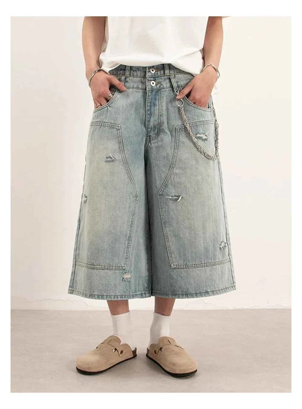Streetwear Distressed Loose Wide Leg Denim Short