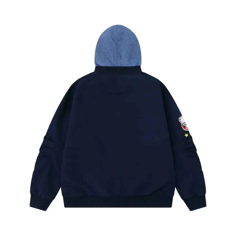 Retro Spliced Fake Two Piece Hooded Cargo Jacket