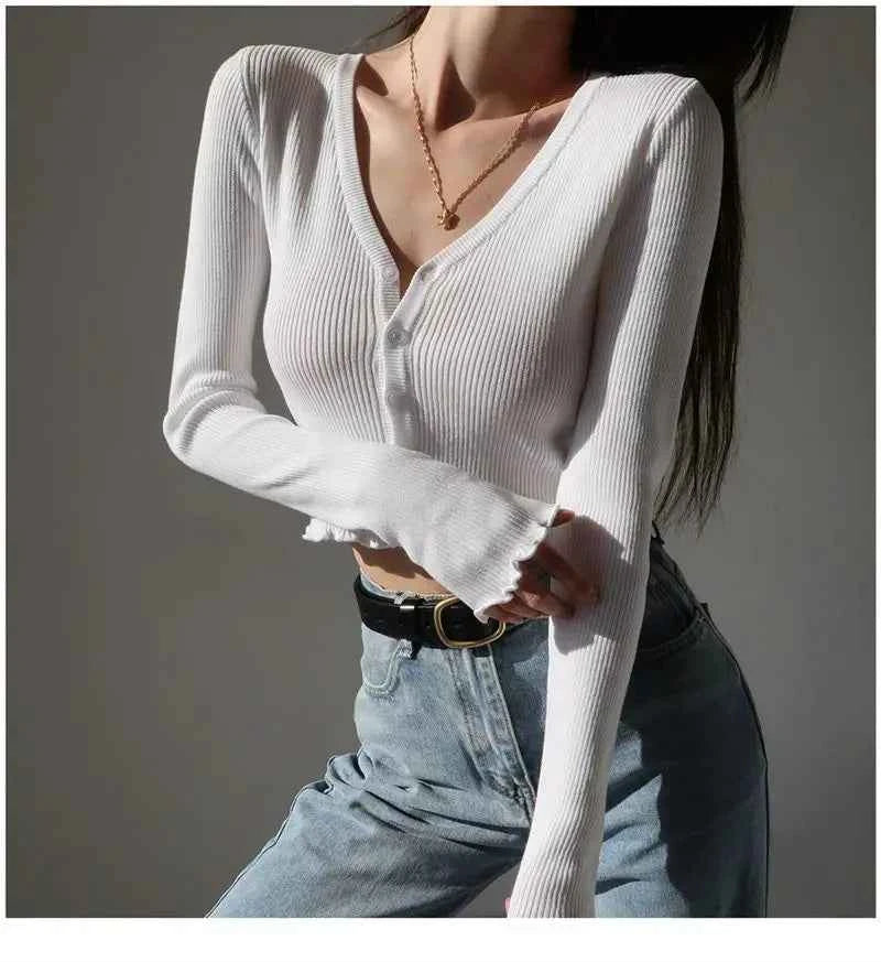 Women Chic Knitted V-Neck Crop Cardigan