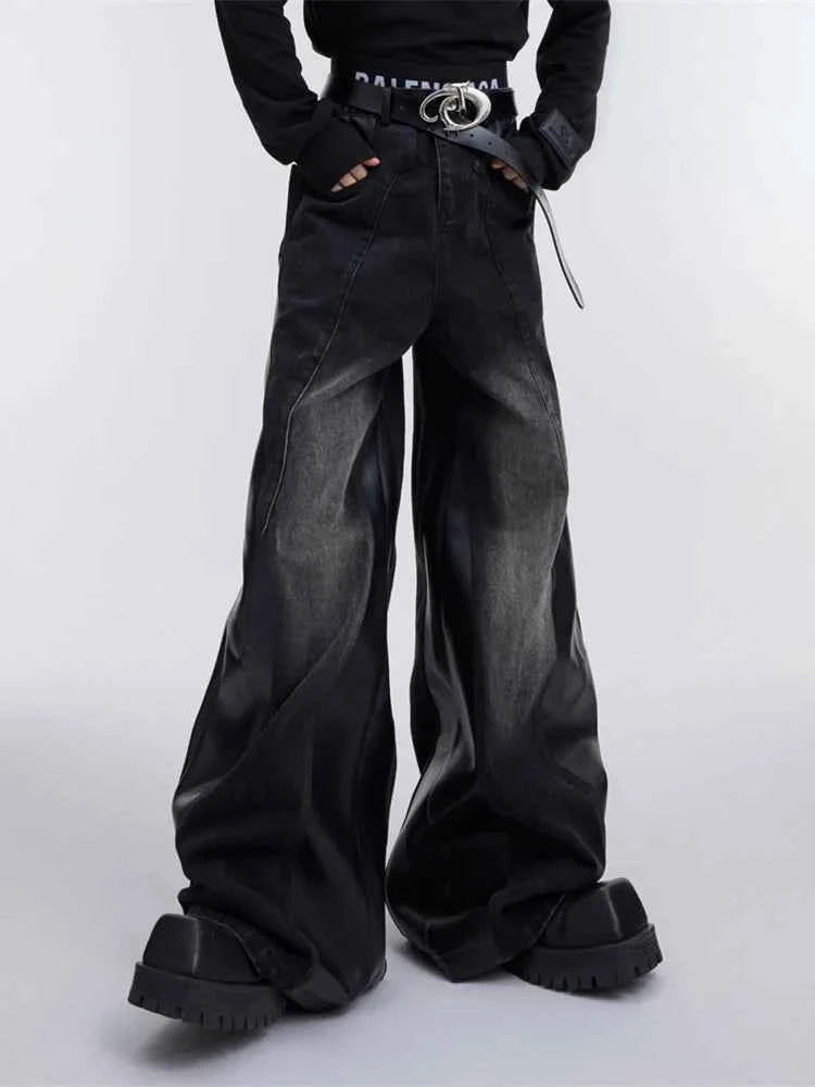 Streetwear Red Patchwork Baggy Wide Leg Jeans