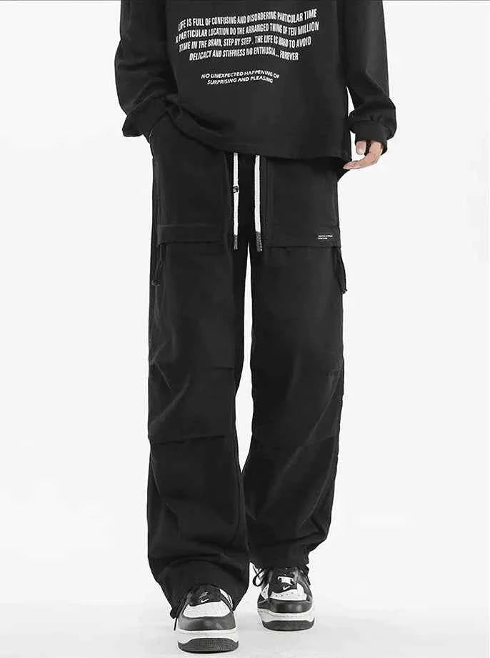 Solid Color Casual Loose Wide Leg Cargo Pants