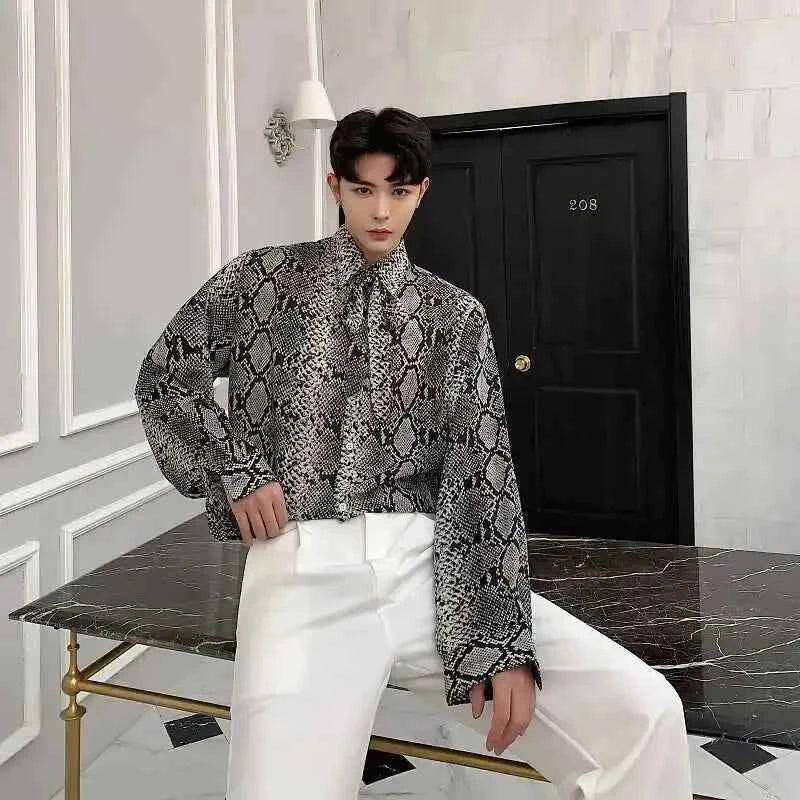 Japanes Trendy Snake Printed Short Sleeved Shirt