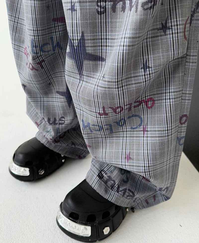 Hand-Painted Vintage Wide-Leg Casual Sweatpants