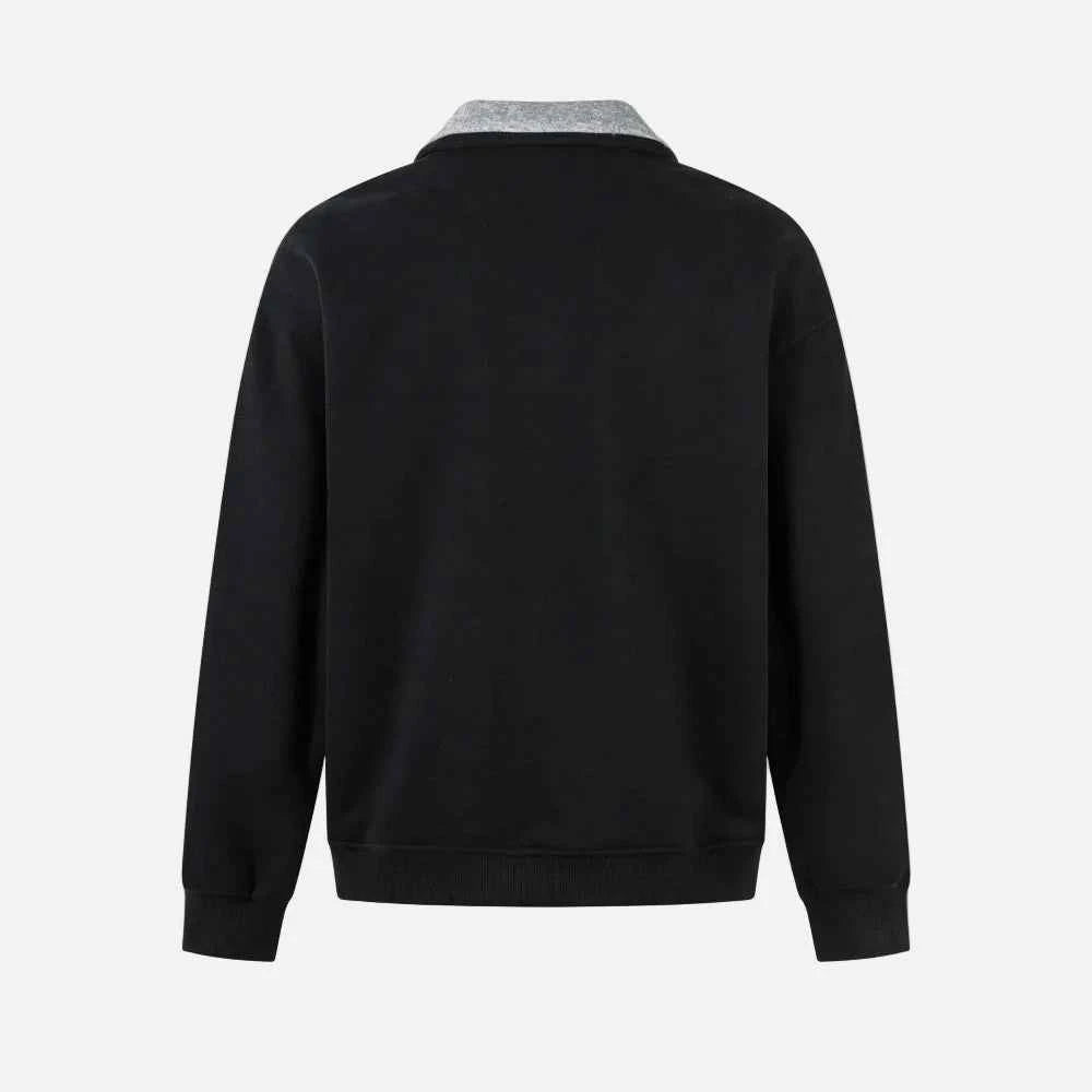 Paneled Contrast Print Fleece V-Neck Sweatshirt