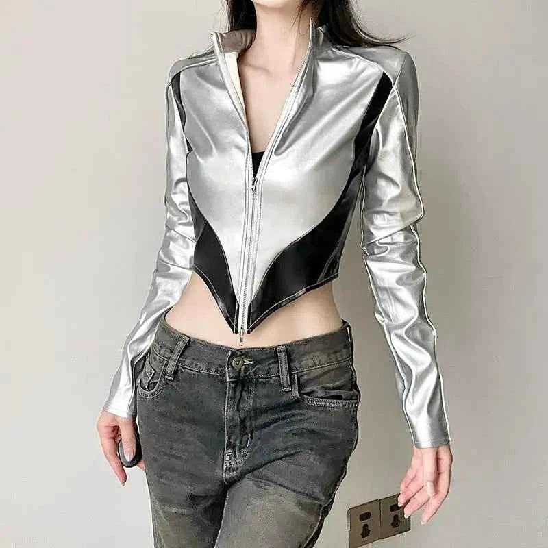 Spicy Warrior Color Block Leather Jacket