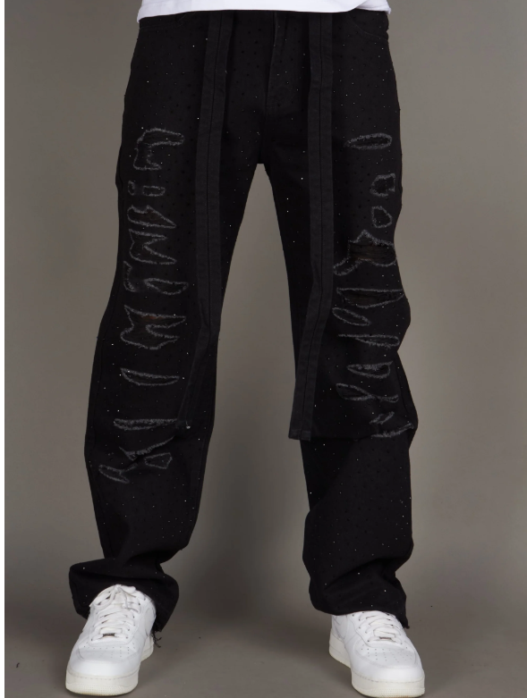 PLTX Jeans Rhinestone Graffiti