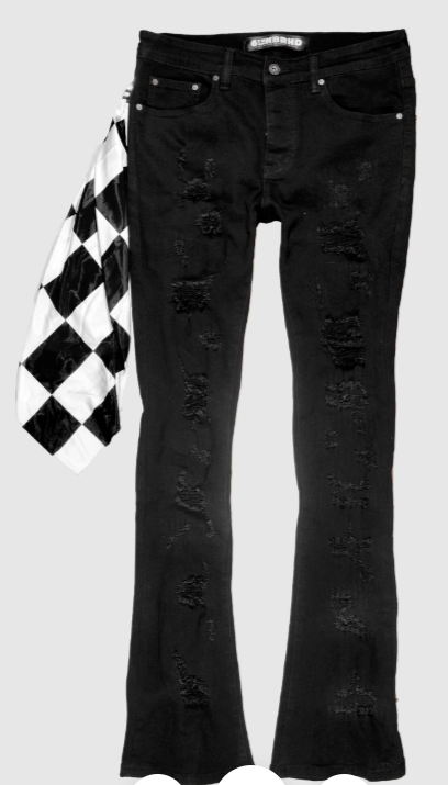 6THNBRHD Jeans Black Distressed Flare