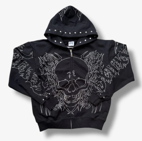 REVENGE Hoodie Skull Flame ZipUp