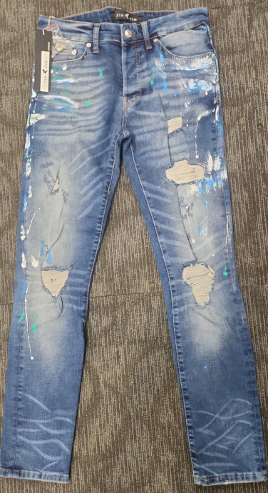 7TH HVN LONDON Jeans Distressed Paint Splatter Straight Fit
