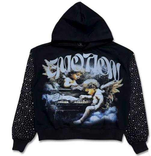 MIXED EMOTIONS Hoodie Angel Graphic Rhinestone