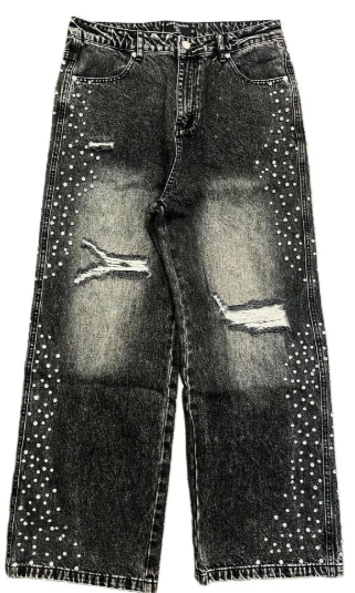MIXED EMOTIONS Jeans Rhinestone Distressed Washed