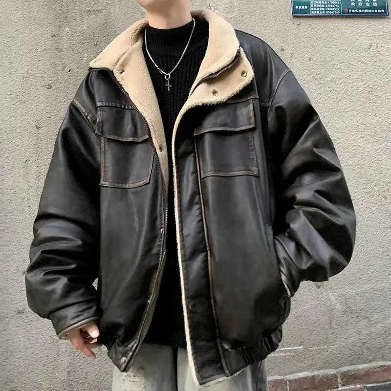 Personalized Thick Faux Fur Leather Motorcycle Jacket