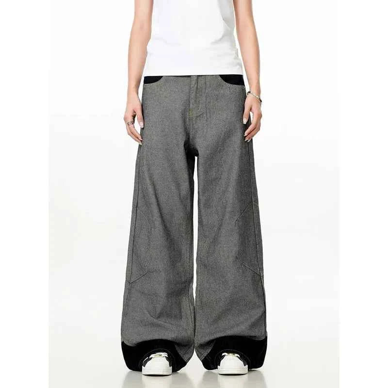 Stylish High Waist Baggy Retro Gray Denim Jeans