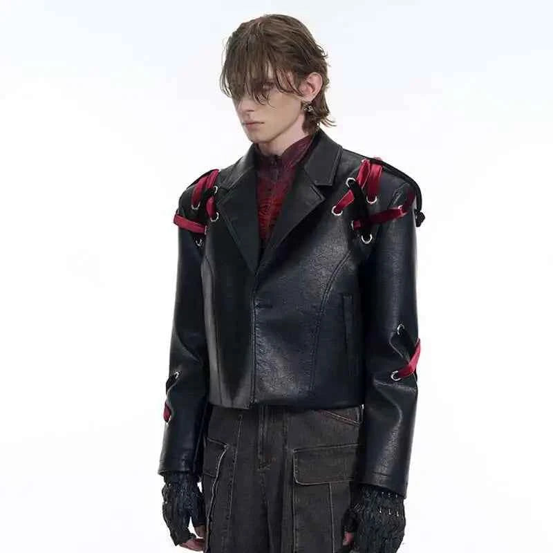 Everyday Essential Ribbon Design Leather Jacket