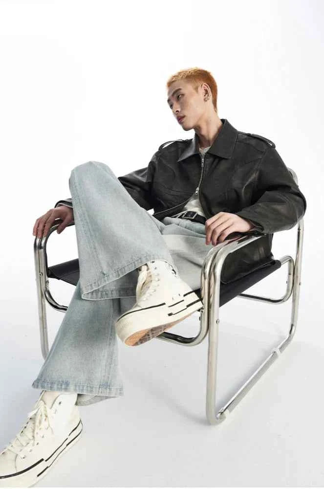 Cool Handsome Distressed PU Leather Jacket