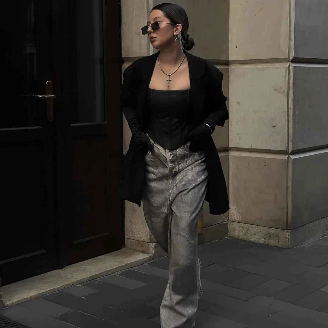 Graffiti Stylish Print Wide Leg Jeans