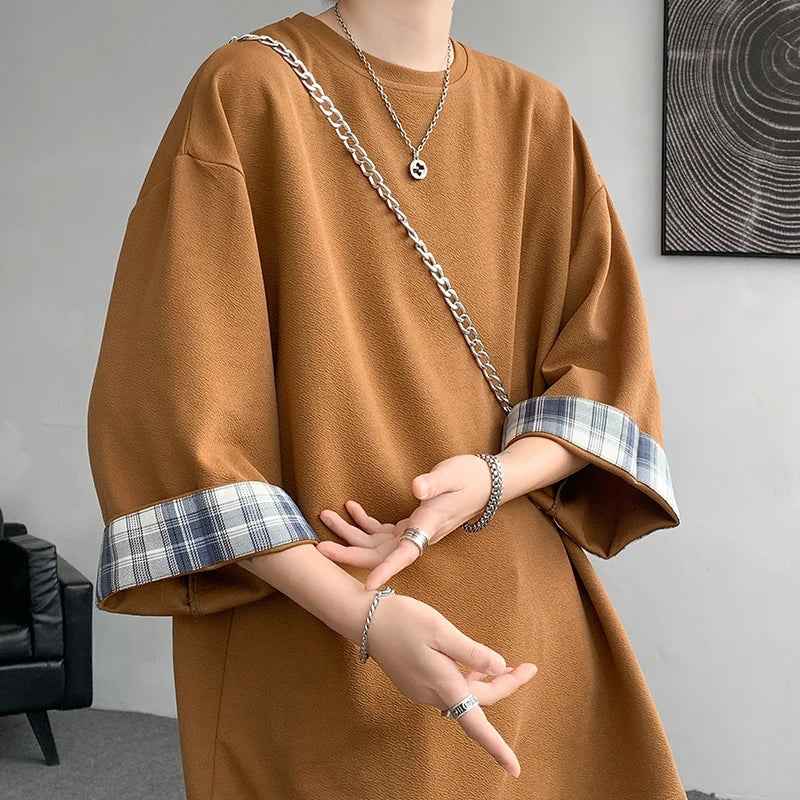 Cool Oversized Plaid Korean Style T-Shirt