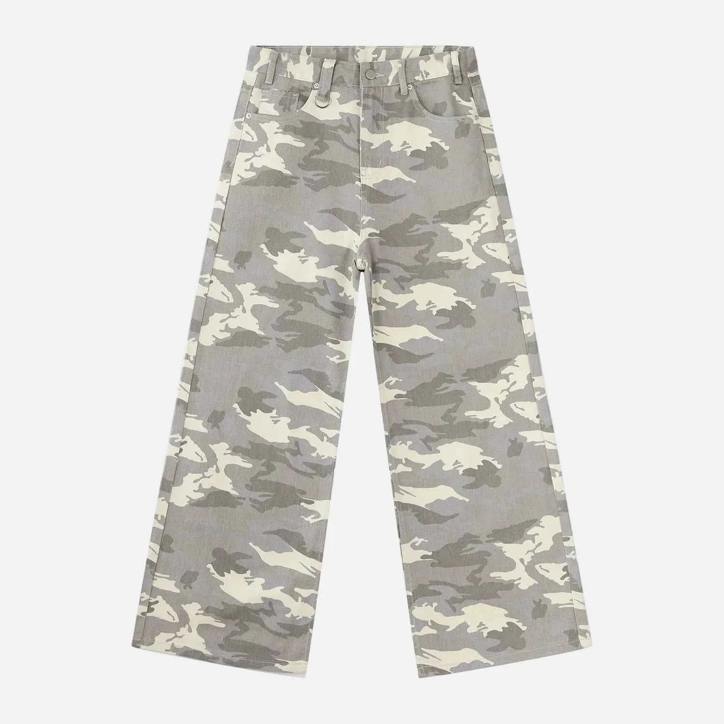 Y2K Camouflage Print Draped Floor Wide Leg Jeans