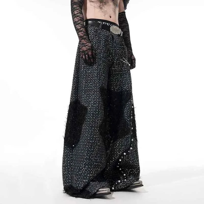 Pearl Patchwork Sequins Denim Jeans