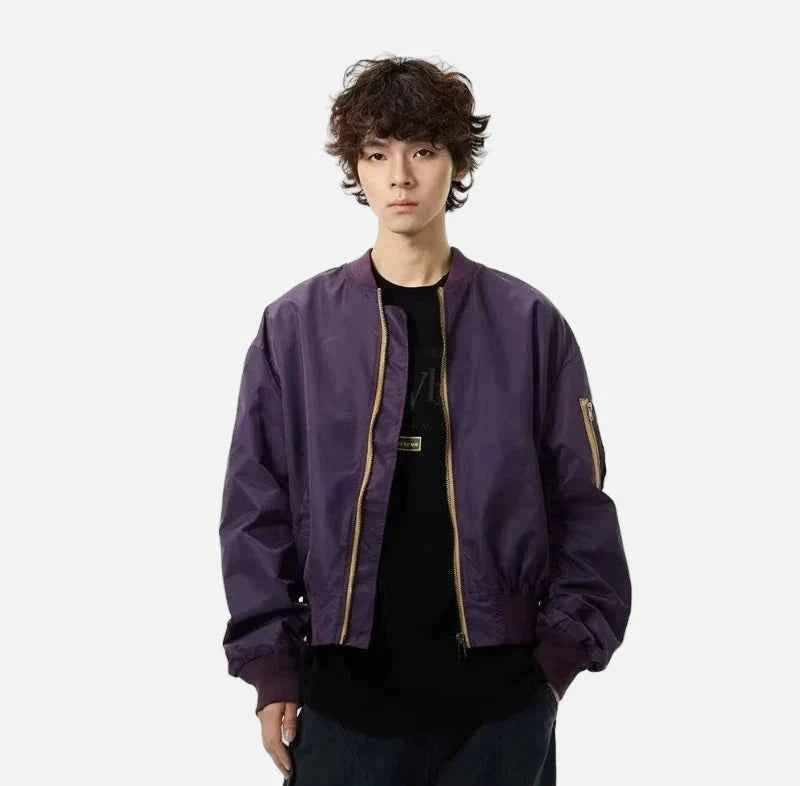 Retro Purple American Style Baseball Puffer Jacket
