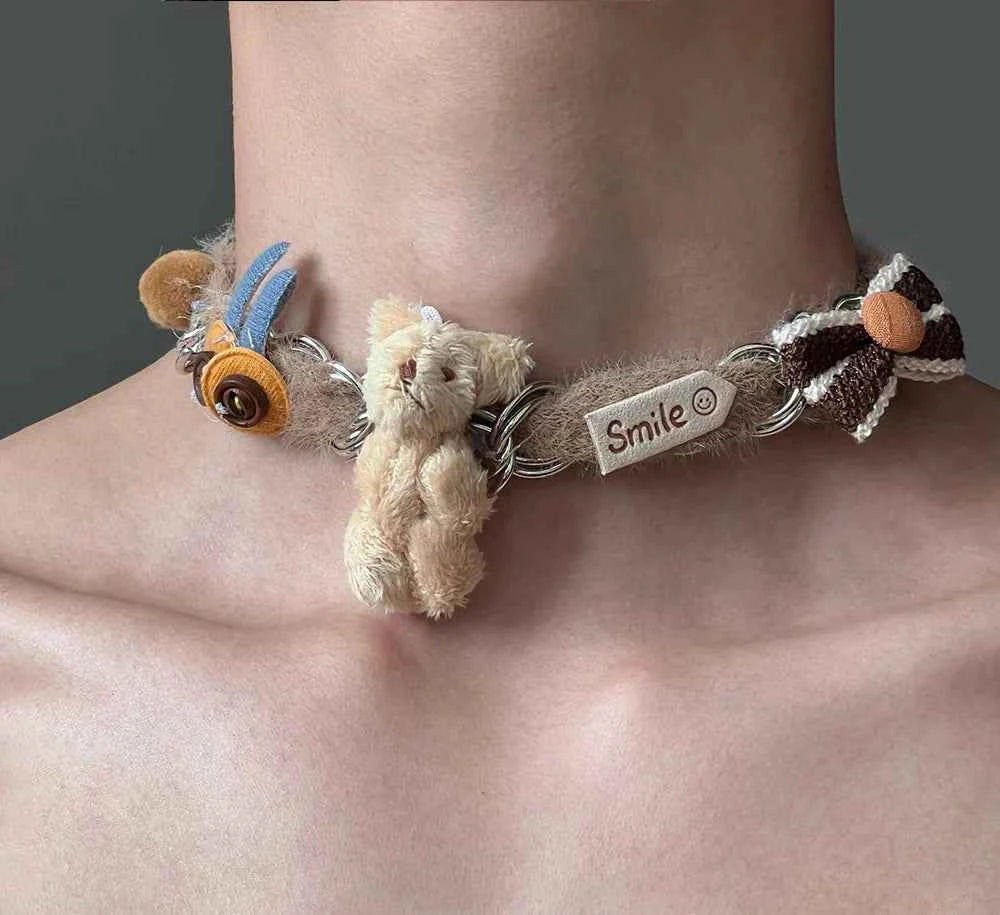Sweet Cartoon Bear Bow Choker Necklace