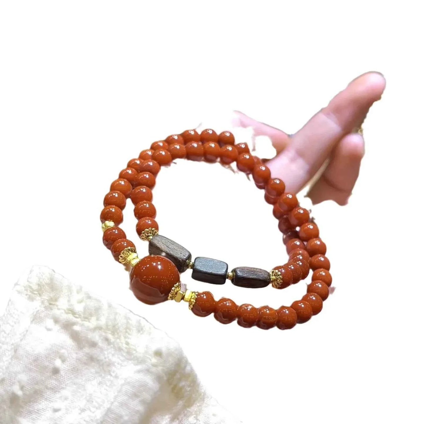 Vibrant Red Agate Double Circle Bracelet