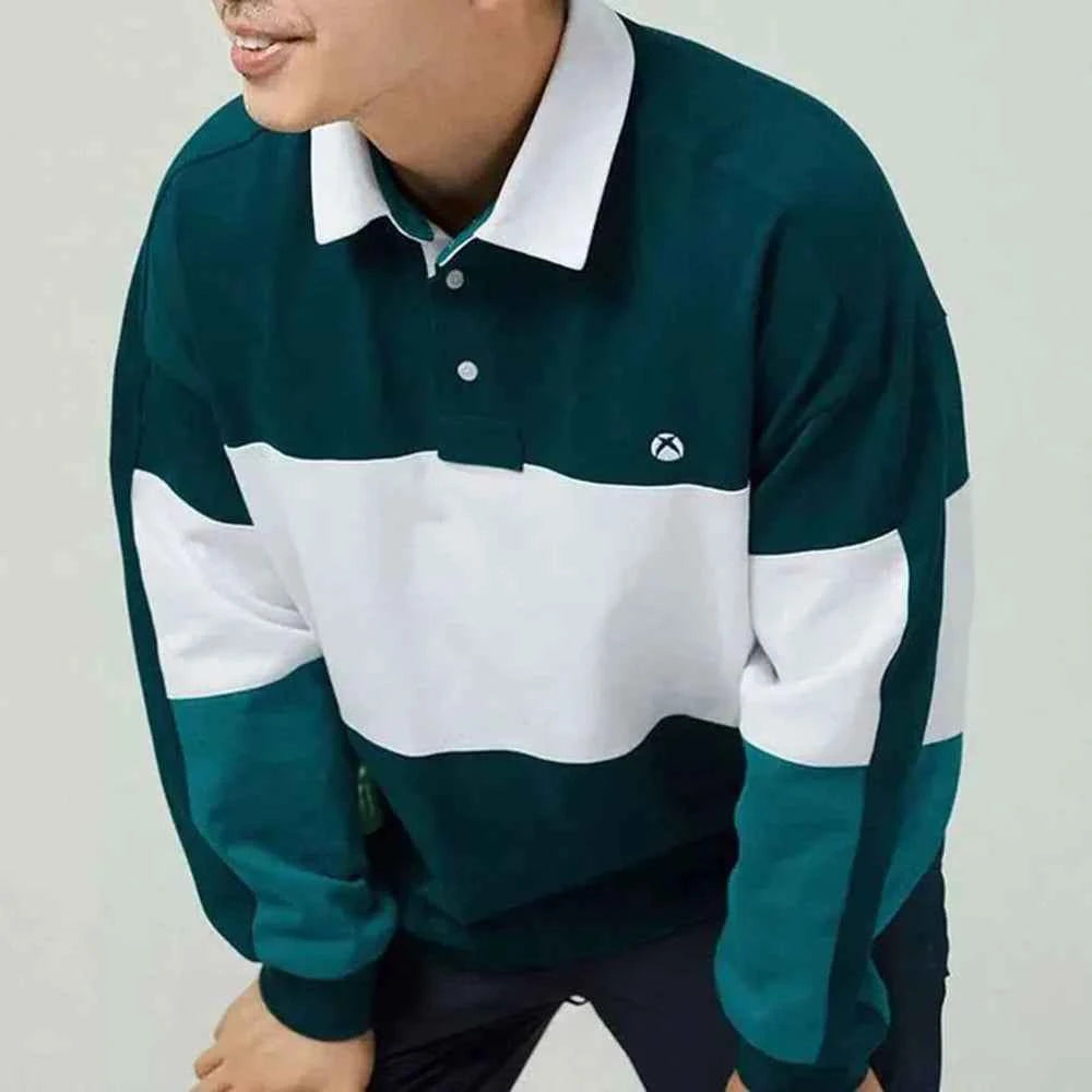 Color Blocked Patchwork Long Sleeve Polo T-Shirt