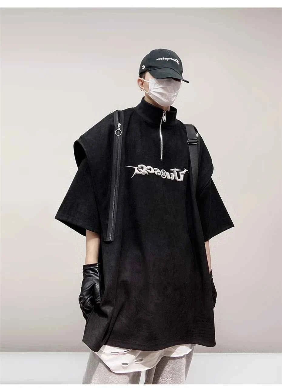 Men's Vintage Punk Zipper Polo T-Shirt